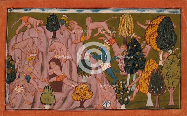 Monkeys and Bears Investigate the Rikshabila Cave..., between c1700 and c1710. Creator: Unknown.