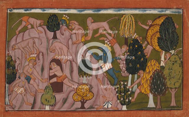 Monkeys and Bears Investigate the Rikshabila Cave..., between c1700 and c1710. Creator: Unknown.