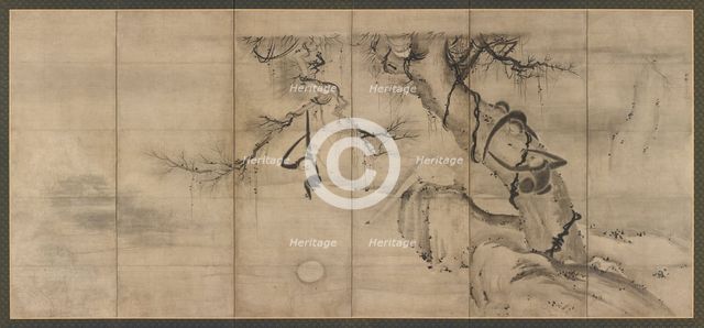 Monkeys and trees on a river bank, Momoyama period, mid-late 16th century. Creator: Sesson Shukei.