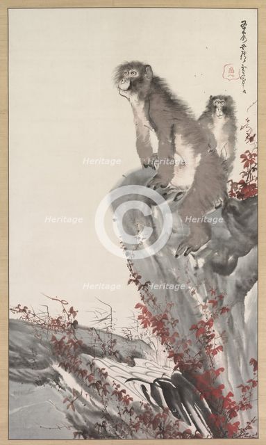 Monkeys by a Stream, mid-1800s. Creator: Nagasawa Rosetsu (Japanese, 1754-1799), style of.