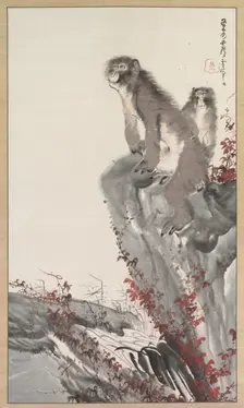 Monkeys by a Stream, mid-1800s. Creator: Nagasawa Rosetsu (Japanese, 1754-1799), style of