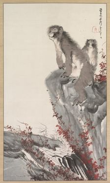 Monkeys by a Stream, mid-1800s. Creator: Nagasawa Rosetsu (Japanese, 1754-1799), style of