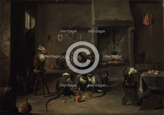 Monkeys in the Kitchen, 1640s. Artist: Teniers, David, the Younger (1610-1690)