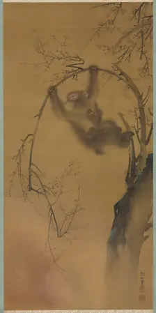 Monkeys in a Cherry Tree; Monkeys on a Rock Ledge, 1615-1868. Creator: Mori Sosen (Japanese, 1747-1821)
