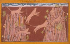 Monkeys Jump from Crag to Crag, Folio from the Shangri Ramayana..., between c1700 and c1710. Creator: Unknown