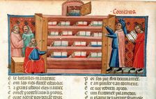 Monks and students in a library, 15th century
