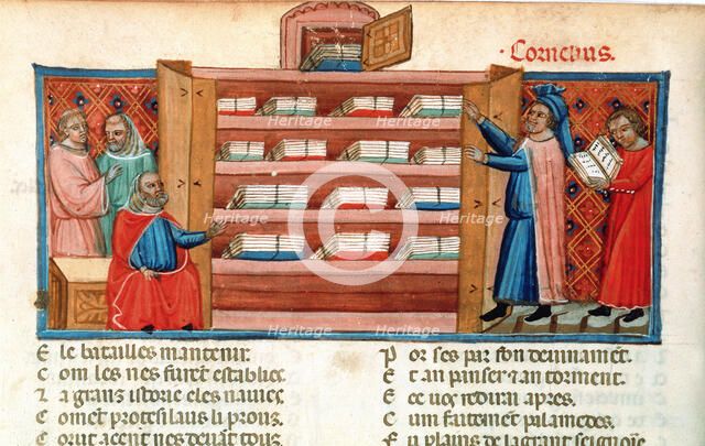 Monks and students in a library, 15th century. Artist: Unknown