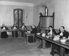 Monks at dinner in the refectory, Asile St Leon, France, c1947-1951