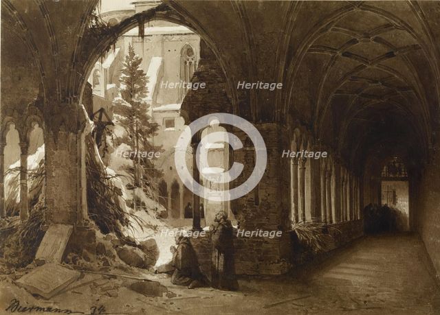 Monks at Prayer in a Cloister, 1834. Creator: Karl Eduard Biermann.