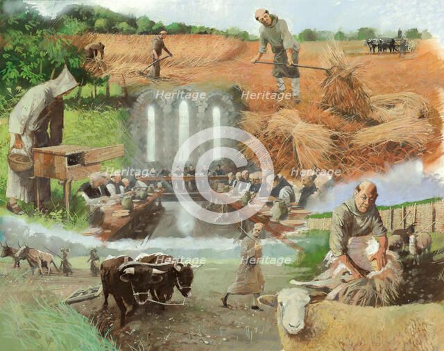Monks at work, c13th century, (c1990-2010) Artist: Ivan Lapper.