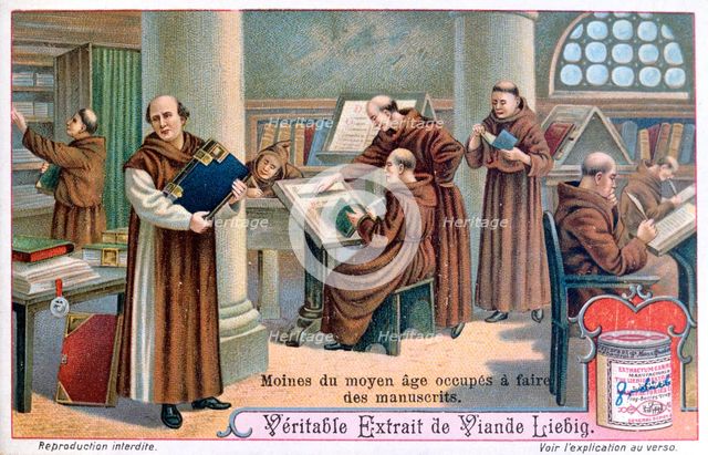 Monks at work on manuscripts in a scriptorium, c1900. Artist: Unknown