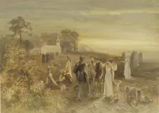 Monks go to a church, watched by a group of Germans, 1871. Creator: Charles Rochussen