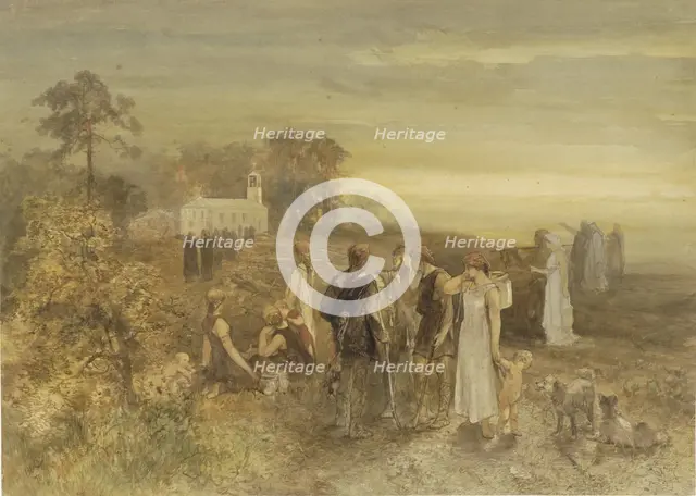Monks go to a church, watched by a group of Germans, 1871. Creator: Charles Rochussen.