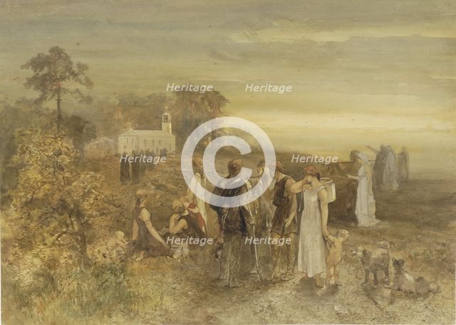 Monks go to a church, watched by a group of Germans, 1871. Creator: Charles Rochussen.