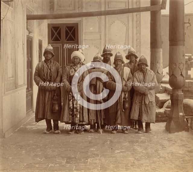 Monks (Duvans) in Kalandar-Khane, Samarkand, between 1905 and 1915. Creator: Sergey Mikhaylovich Prokudin-Gorsky.