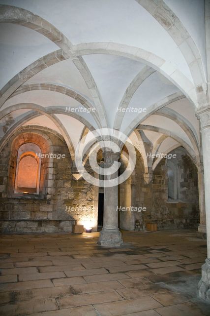 Monks' hall with Gothic vault, Monastery of Alcobaca, Alcobaca, Portugal, 2009.  Creator: Samuel Magal.
