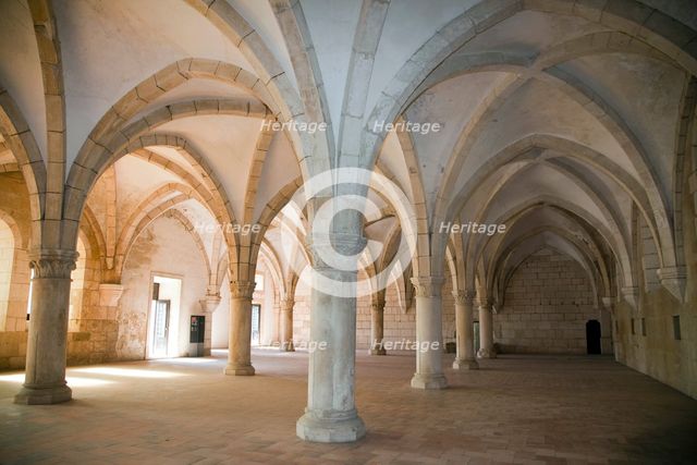 Monks' hall with Gothic vault, Monastery of Alcobaca, Alcobaca, Portugal, 2009.  Creator: Samuel Magal.