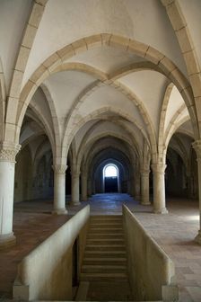 Monks hall with steps and Gothic vault, Monastery of Alcobaca, Alcobaca, Portugal, 2009. Artist: Samuel Magal