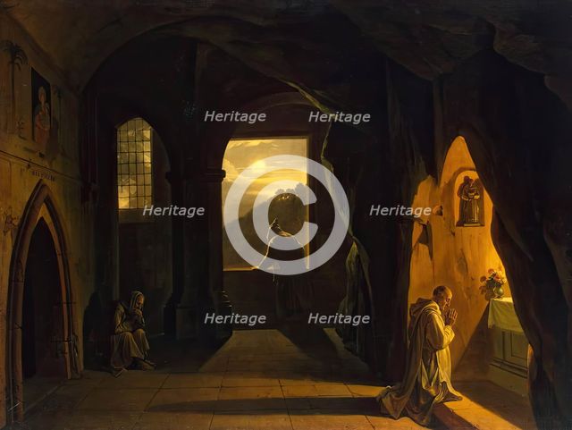 Monks in a Cave, 1850. Creator: Francois-Marius Granet.