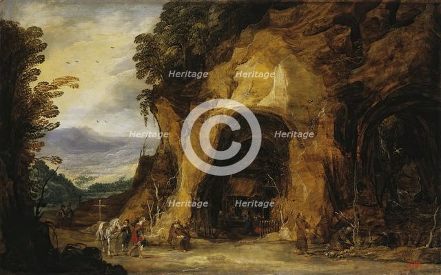 Monks in a Grotto, 1625. Creators: Joos de Momper, the younger, Hans Jordaens III.