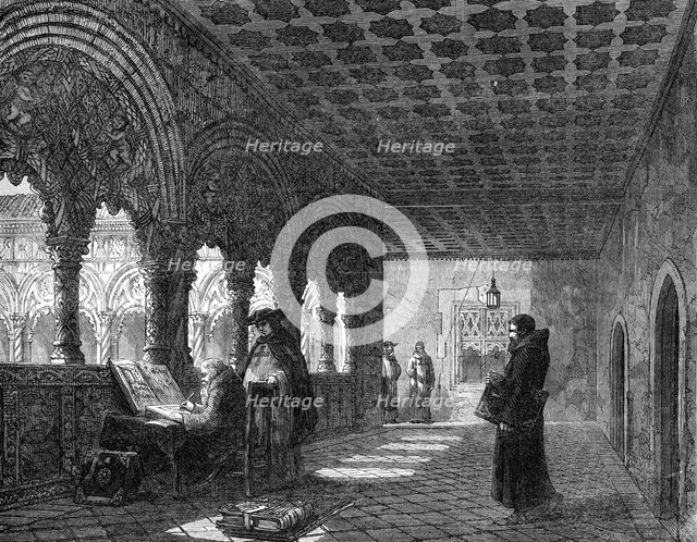 "Monks Illuminating in a Convent at Valladolid, Spain," by T. R. Macquoid..., 1869. Creator: W Palmer.