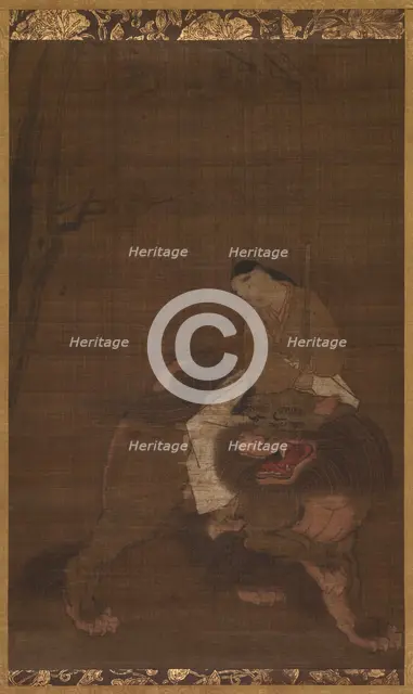 Monju as a Child Riding on a Lion, 1392-1573. Creator: Unknown.