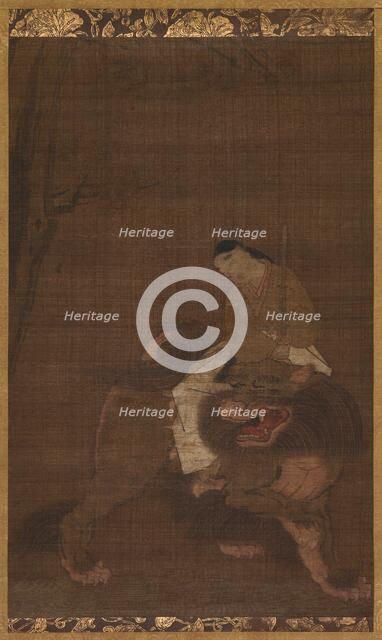 Monju as a Child Riding on a Lion, 1392-1573. Creator: Unknown.
