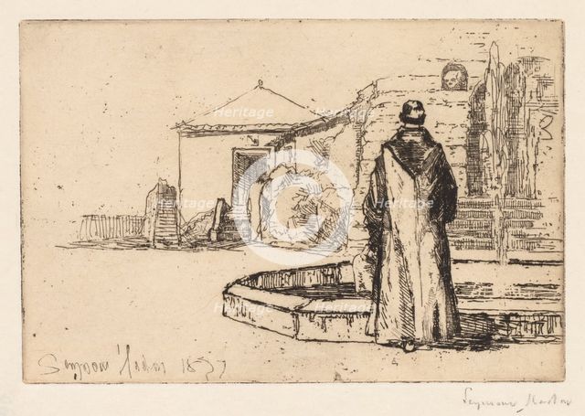 Monk at a Fountain, 1877. Creator: Francis Seymour Haden (British, 1818-1910).