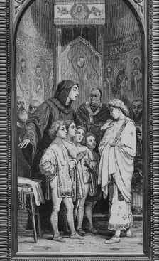 Monk Guido of Arezzo rehearsing in front of Pope John XIX (d1032), 1883. Creator: Unknown