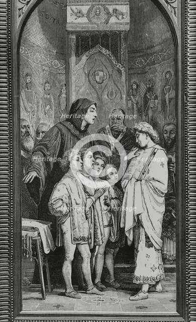 Monk Guido of Arezzo rehearsing in front of Pope John XIX (d1032), 1883.  Creator: Unknown.