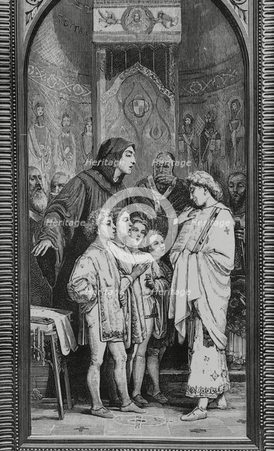 Monk Guido of Arezzo rehearsing in front of Pope John XIX (d1032), 1883.  Creator: Unknown.