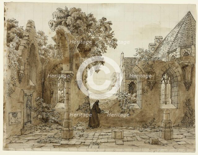 Monk in the Ruins of a Monastery, 1820/1830. Creator: Domenico Quaglio II.