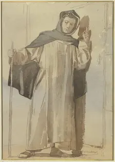 Monk knocking on a door, c1850-1900. Creator: Johann Heinrich Hasselhorst