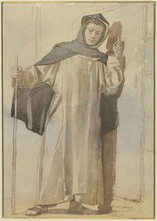 Monk knocking on a door, c1850-1900. Creator: Johann Heinrich Hasselhorst