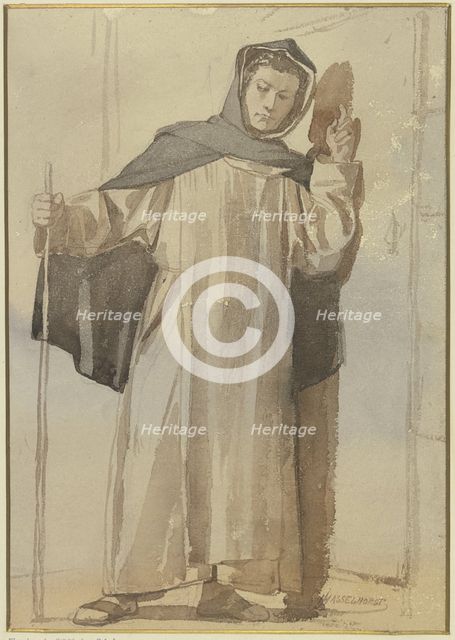 Monk knocking on a door, c1850-1900. Creator: Johann Heinrich Hasselhorst.