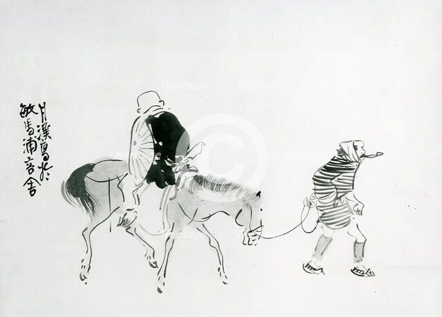Monk Rensho Riding His Horse Backwards, after 1782, ca. 1784. Creator: Go Shun.