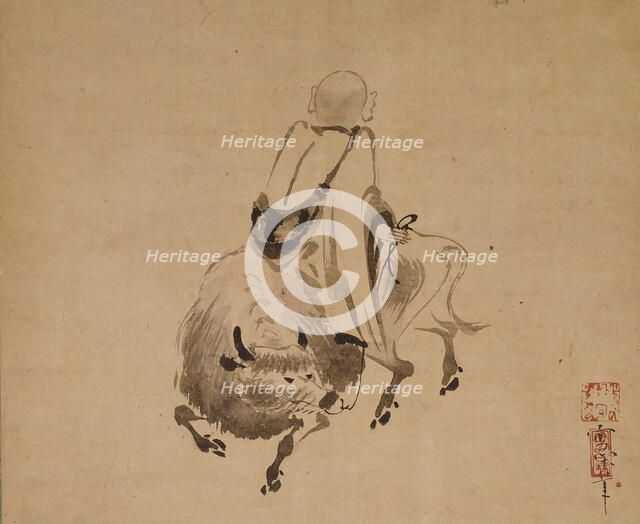 Monk Riding Backward on an Ox, 16th century. Creator: Sekkan.