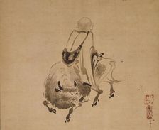 Monk Riding Backward on an Ox, 16th century. Creator: Sekkan