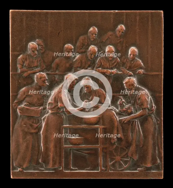 Monod Demonstrating a Procedure in the Operating Theatre [reverse], c. 1906. Creator: Alexandre Louis Marie Charpentier.
