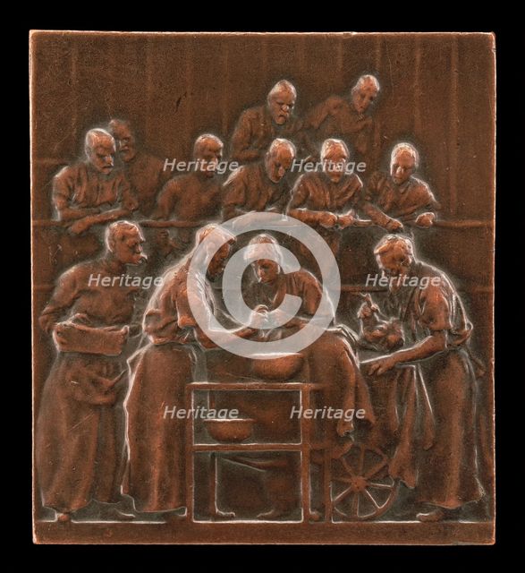 Monod Demonstrating a Procedure in the Operating Theatre [reverse], c. 1906. Creator: Alexandre Louis Marie Charpentier.