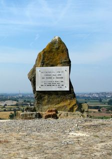 Monolith at the high point where the defense of the Tossal del Deu known as El Merengue was h…