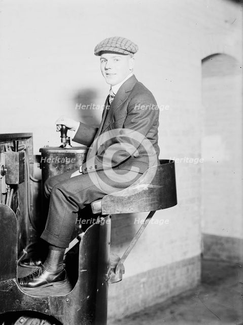 Monorail Subway, Capitol To Senate, John W. Hinkel, Operator of Car, 1914. Creator: Harris & Ewing.