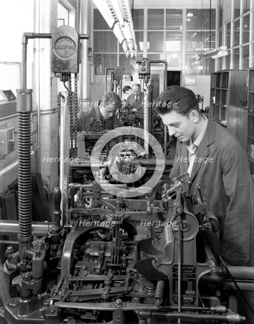 Monotype casting machine at a printing company, Mexborough, South Yorkshire, 1959. Creator: Michael Walters.