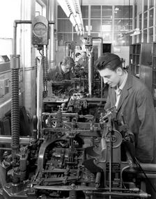 Monotype casting machine at a printing company, Mexborough, South Yorkshire, 1959. Creator: Michael Walters