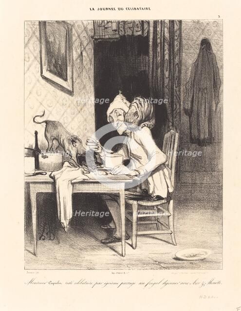 Monsieur Coquelet partage son déjeuner, 1839.  Creator: Honore Daumier.