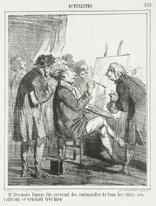 Monsieur Alexandre Dumas fils recevant des commandes de tous les côtés ses tableaux se..., 1865. Creator: Cham