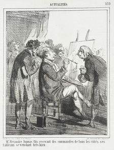 Monsieur Alexandre Dumas fils recevant des commandes de tous les côtés ses tableaux se..., 1865. Creator: Cham