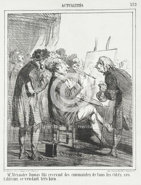 Monsieur Alexandre Dumas fils recevant des commandes de tous les côtés ses tableaux se..., 1865. Creator: Cham.