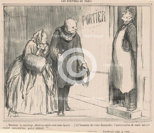 Monsieur le concierge, allant en soirée..., 19th century. Creator: Honore Daumier.