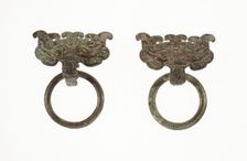 Monster-Mask Fittings with Ring Handle, Han dynasty (206 B.C.-A.D. 220). Creator: Unknown